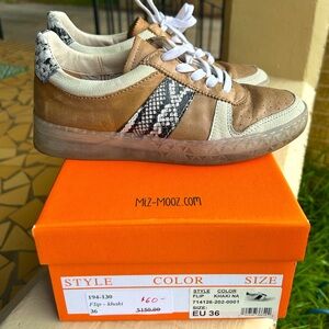 Miz Mooz Khaki and Snake Pattern Leather Sneakers